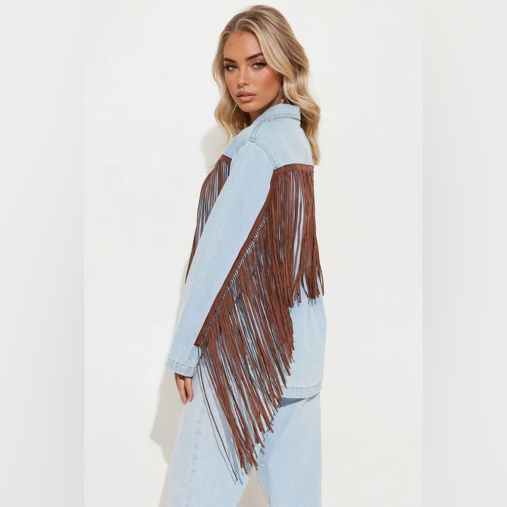 Fashion Nova Tennessee Denim Fringe Jacket